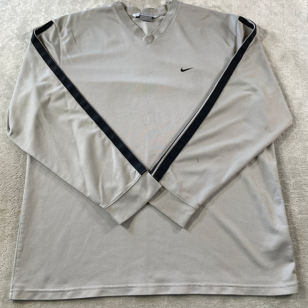 Vintage Nike Pullover Shirt Mens XL Gray V Neck Long Sleeve Athletic Y2K Light
